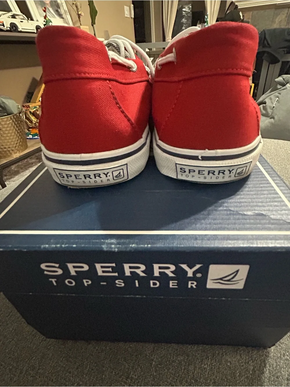 Sperry top -sider Men's Red Canvas Boat Shoes with White Laces